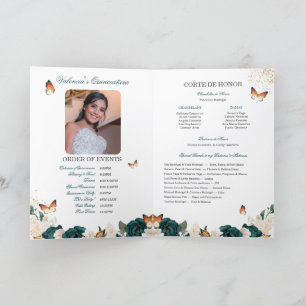Emerald Roses Gold Tiara Butterfly Quinceanera Program