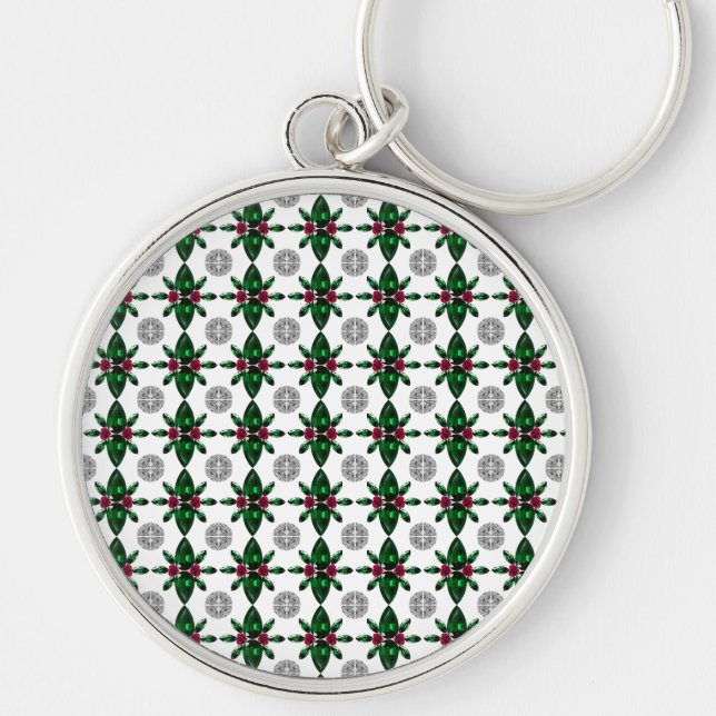 Emerald Ruby Diamond Gemstone Art Red Green Key Ring (Front)