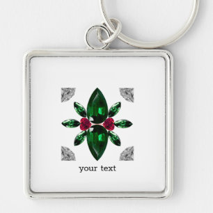Emerald Ruby Diamond Gemstone Art Red Green Key Ring