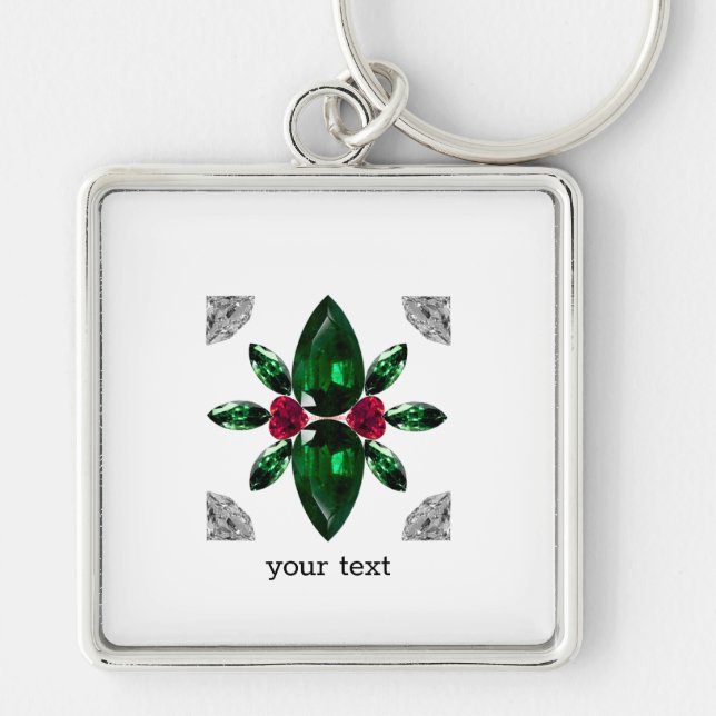 Emerald Ruby Diamond Gemstone Art Red Green Key Ring (Front)