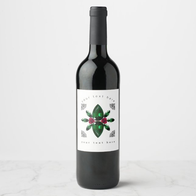 Emerald Ruby Diamond Gemstone Art Red Green Wine Label (Front)