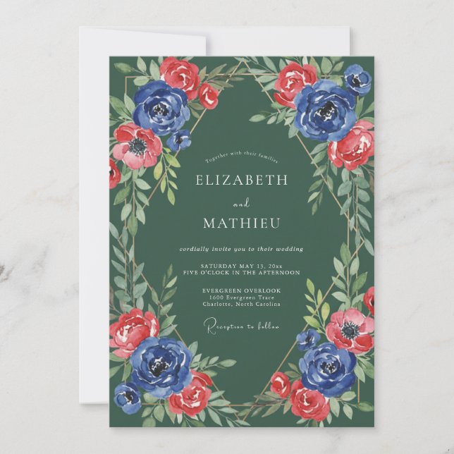 Emerald Ruby Wreath Wedding Invitation (Front)