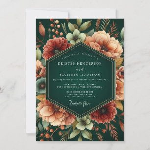 Emerald Rust Autumnal Wedding Invitation