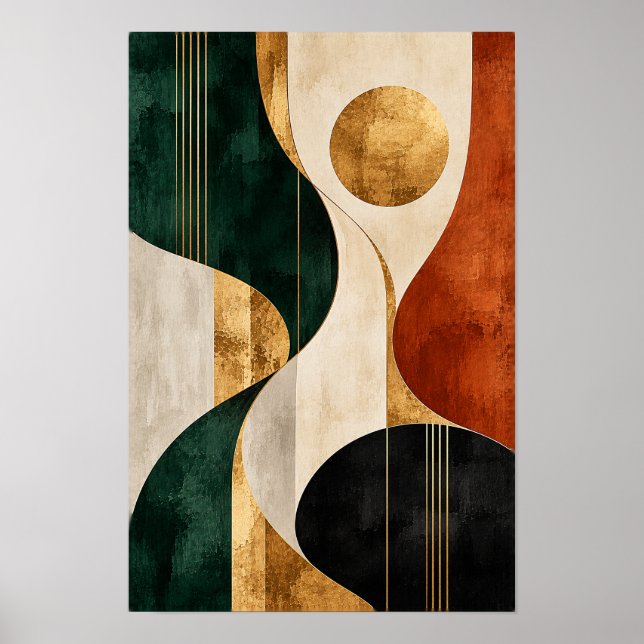 Emerald Rust Gold Geometric Circle Abstract Wall A Poster (Front)
