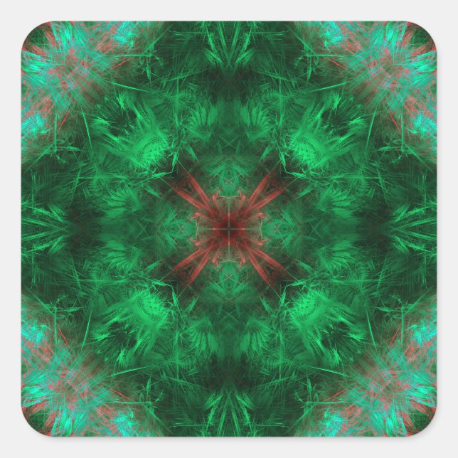 Emerald Sacred Geometry Fractal Art Square Sticker (Front)