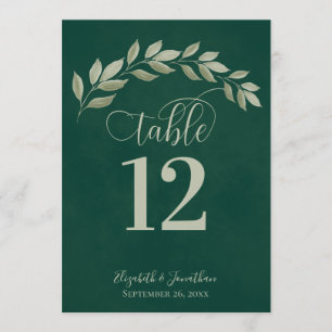 Emerald & Sage Green Leaves Rustic Table Number