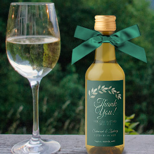 Emerald & Sage Leaves Wedding Thank You Mini Wine Label