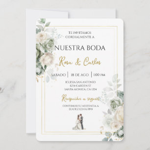 Emerald sage Spanish Wedding Invitation