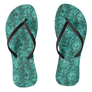 Emerald Scale Pattern Slim Strap Flip Flops
