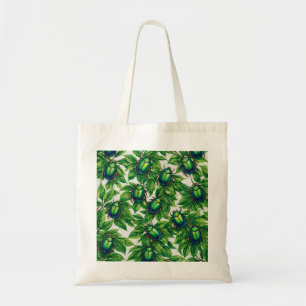 Emerald Scarab Beetle Botanical Pattern Tote Bag