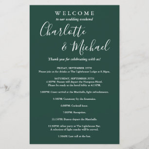 Emerald Script Guest Wedding Weekend Program