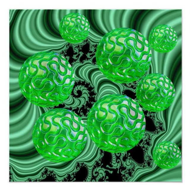 Emerald Sea Forest, Abstract Green Ocean Poster (Front)