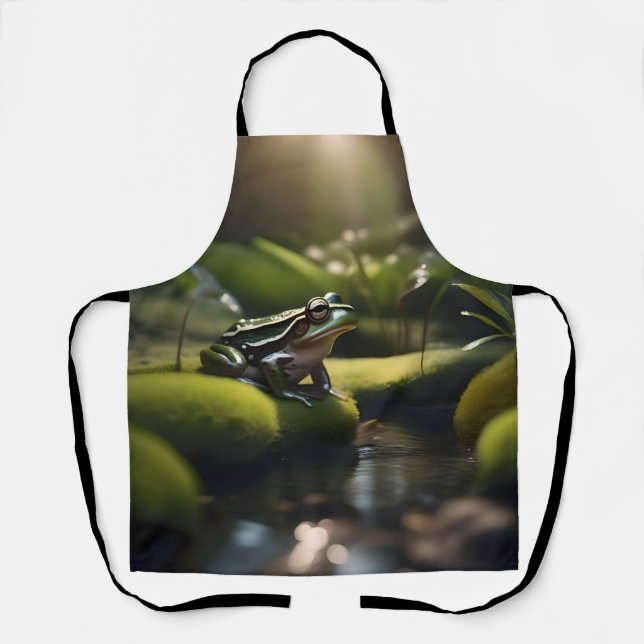 Emerald Serenity: A Green Frog by the River Apron (Front)