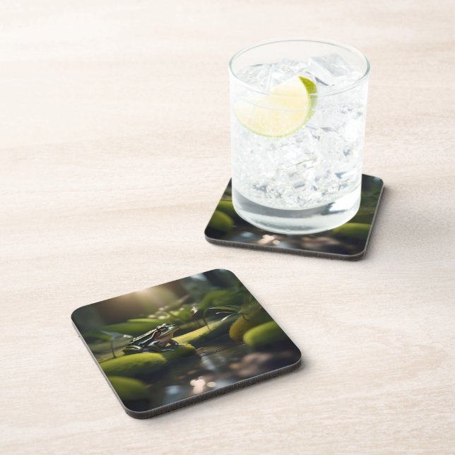 Emerald Serenity: A Green Frog by the River, Coaster (Right Side)