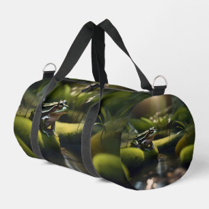 Emerald Serenity: A Green Frog by the River, Duffle Bag