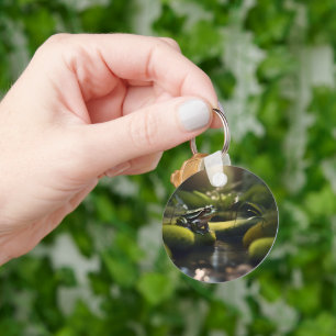 Emerald Serenity: A Green Frog by the River, Key Ring