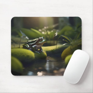 Emerald Serenity: A Green Frog by the River Mouse Pad