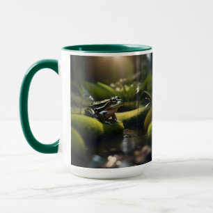 Emerald Serenity: A Green Frog by the River, Mug