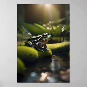 Emerald Serenity: A Green Frog by the River, Poster