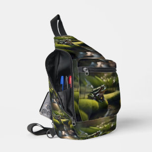 Emerald Serenity: A Green Frog by the River, Sling Bag