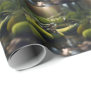 Emerald Serenity: A Green Frog by the River Wrapping Paper