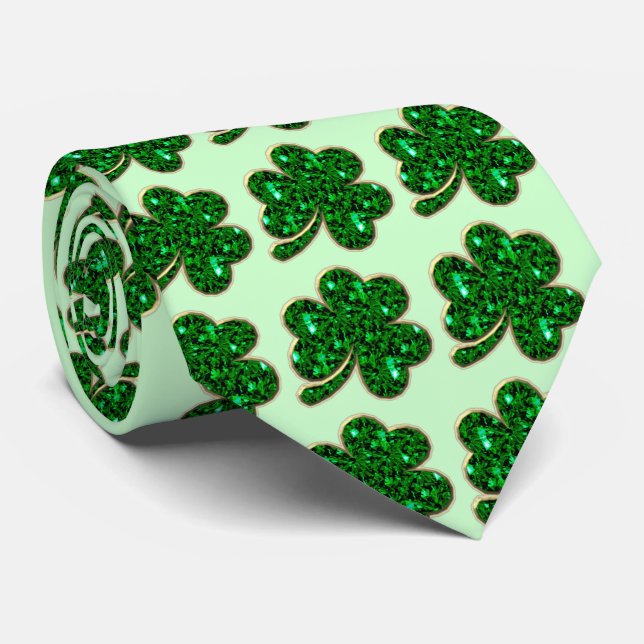 Emerald Shamrock St. Patrick's Day Tie (Rolled)