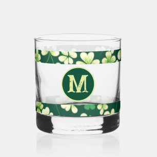 Emerald Shamrock Tapestry: Dark Green Delight Whiskey Glass