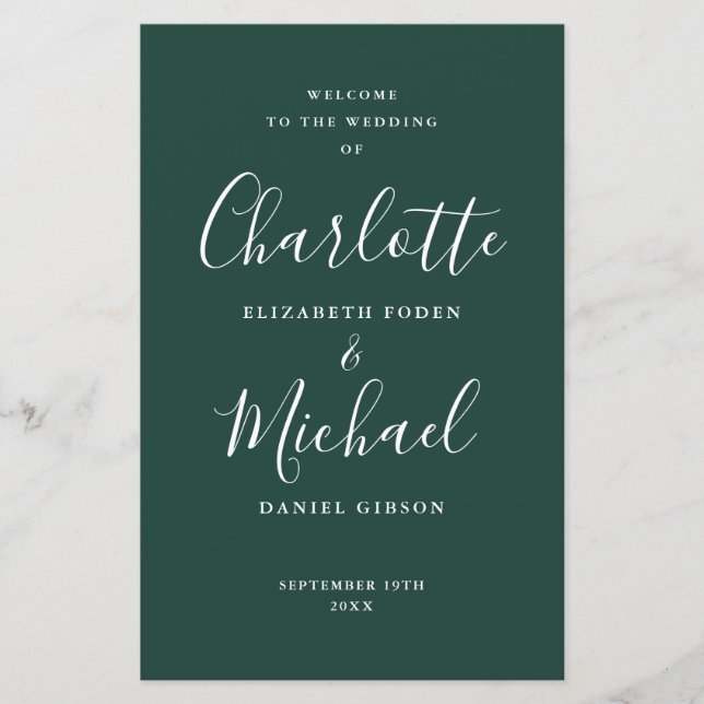 Emerald Signature Script Wedding Program (Front)