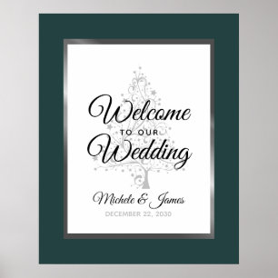 Emerald Silver Winter Holiday Wedding Welcome Poster