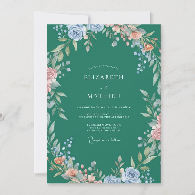 Emerald Sky Peony Wedding Invitation (Front)
