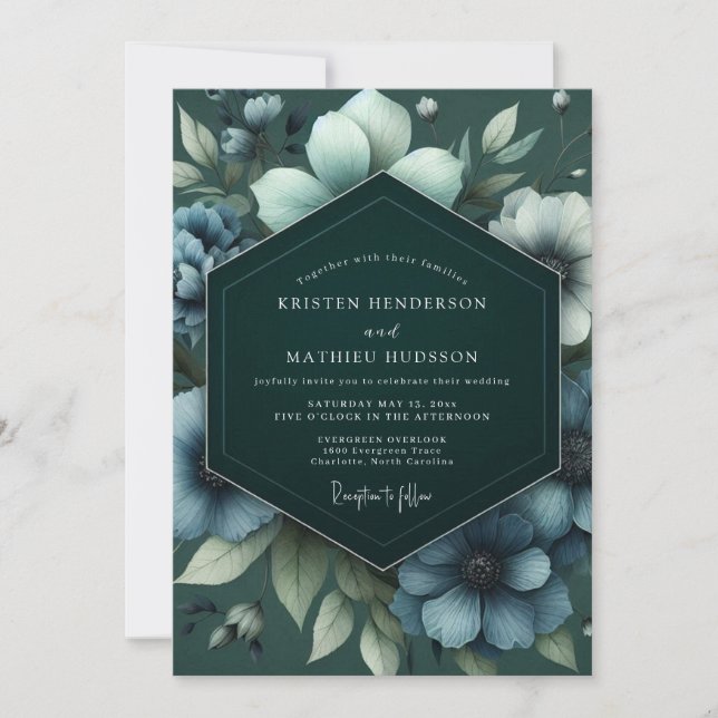 Emerald Slate Bloom Wedding Invitation (Front)