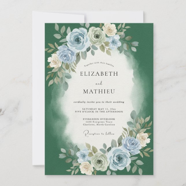 Emerald Slate Peony Wedding Invitation (Front)