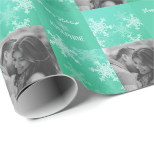 Emerald Snowlfakes Minimalist Photo Christmas Wrapping Paper