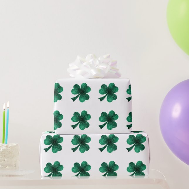 Emerald Sparkles Shamrock Clover green white Wrapping Paper (Party Gifts)