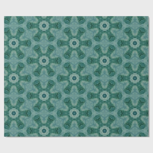 Emerald Starburst Kaleidoscope Wrapping Paper (Flat)