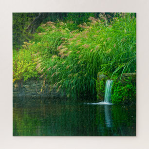 Emerald Stillness by the Garden Falls Jigsaw Puzzle