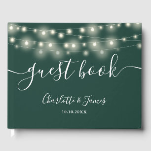 Emerald String Lights Signature Script Wedding Guest Book