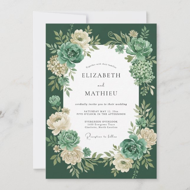 Emerald Succulent Eucalyptus Wedding Invitation (Front)
