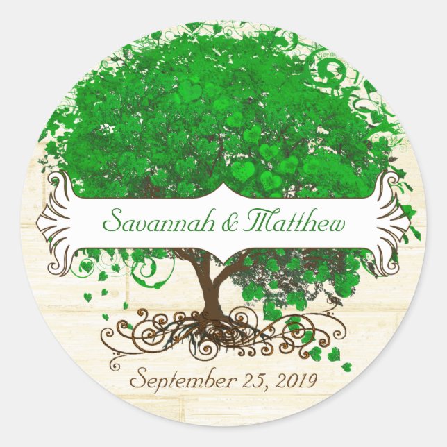 Emerald Swirl Heart Leaf Tree Wedding Seal (Front)