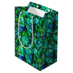 Emerald Teal Sea Glass Mosaic Abstract Pattern Medium Gift Bag