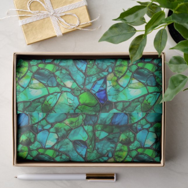 Emerald Teal Sea Glass Mosaic Abstract Pattern Tissue Paper (Gift)
