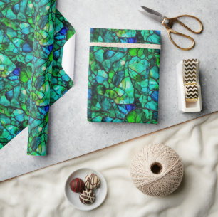 Emerald Teal Sea Glass Mosaic Abstract Pattern Wrapping Paper