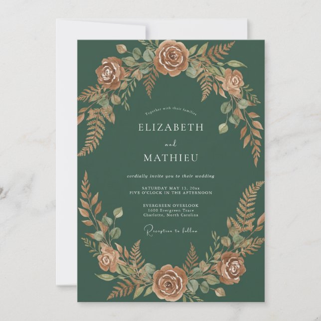 Emerald Terracotta Wreath Wedding Invitation (Front)