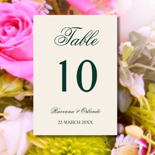 Emerald Text Ivory Old Money Quiet Wedding Table Number