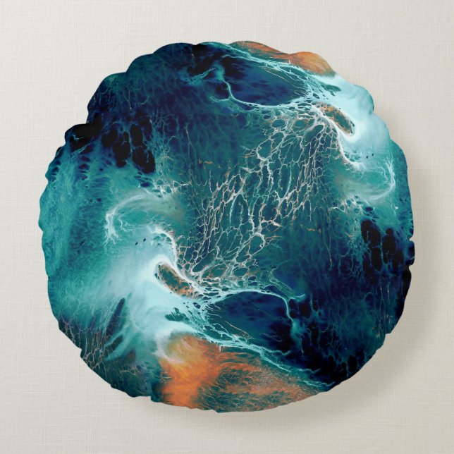 Emerald Tides in Motion Round Cushion (Front)
