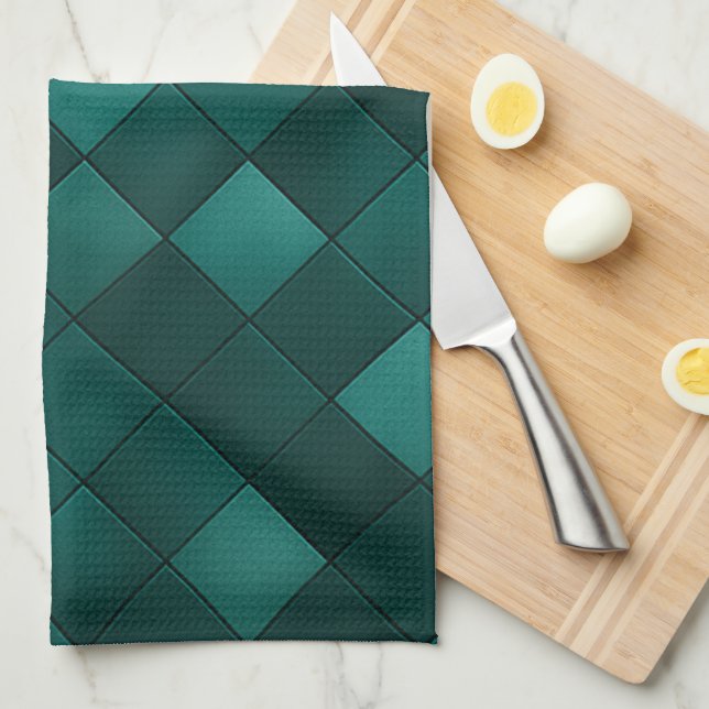 Emerald Tile Pattern – Modern Luxury Tea Towel (Quarter Fold)