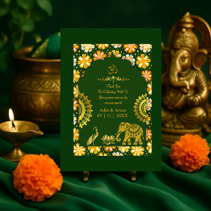 emerald traditional hindu motifs wedding thanks thank you card