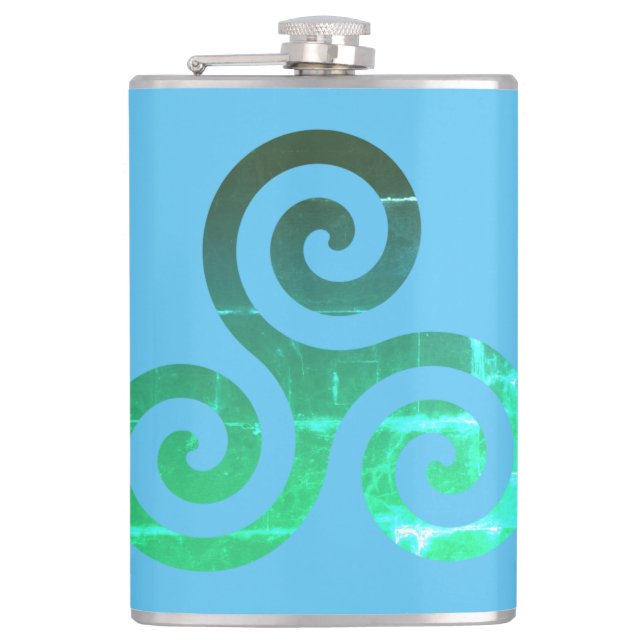 Emerald Triskele Ancient Celtic Symbol Hip Flask (Front)