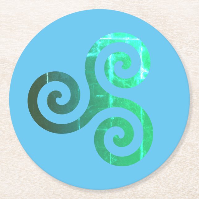 Emerald Triskele Ancient Celtic Symbol Round Paper Coaster (Front)
