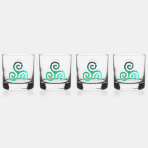 Emerald Triskele Ancient Celtic Symbol Set Whiskey Glass